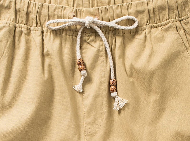 SIR7 Men's Linen Casual Lightweight Drawstrintg Elastic Waist Summer Beach Pants Khaki Medium - Image 3